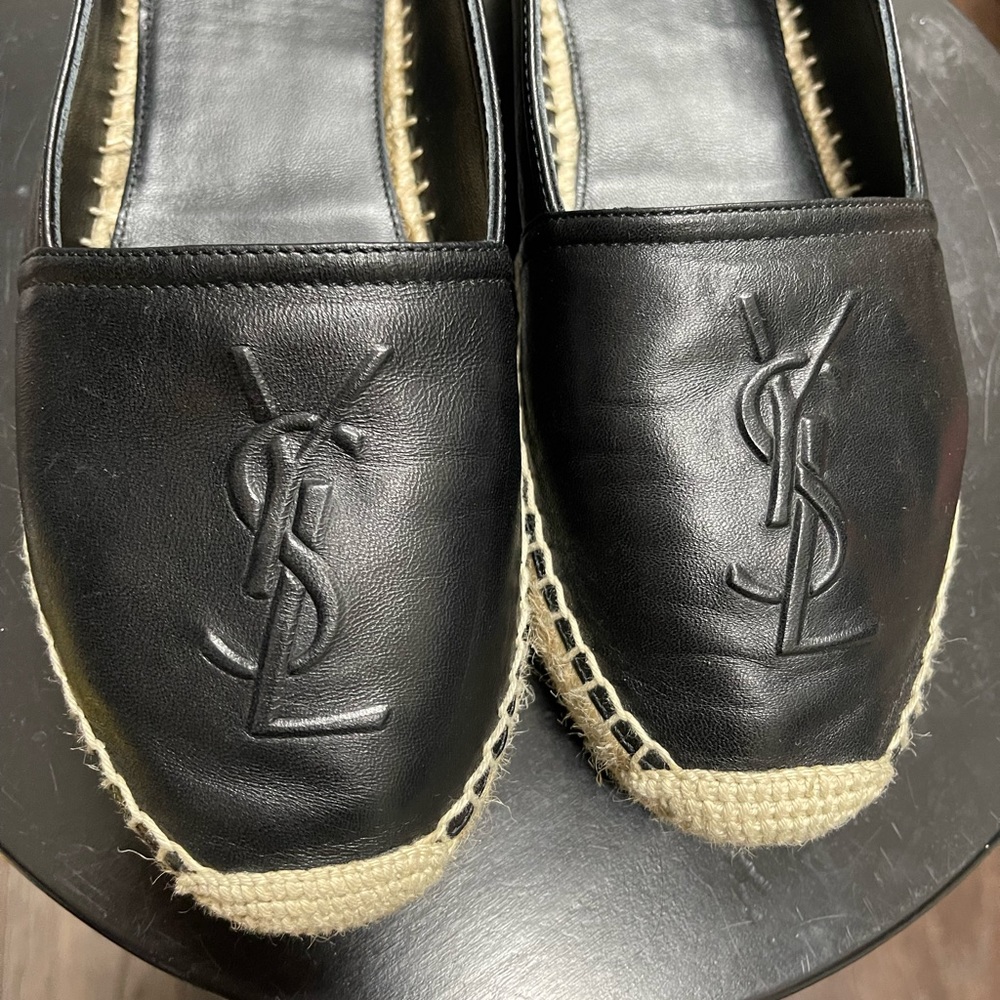 YSL Logo Leather Espadrilles Black - Picture 9 of 10